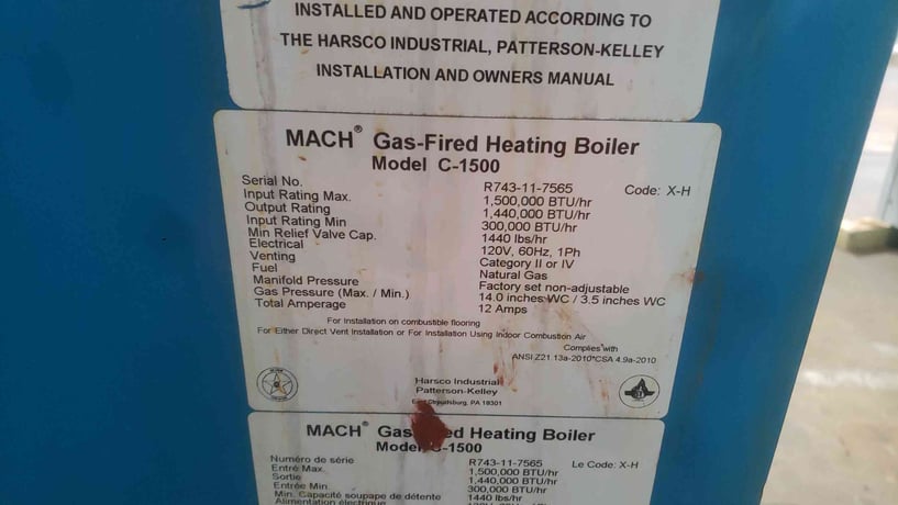 1500000 BTUH Patterson -Kelley #C-1500, MACH condensing boiler, natural gas, 120 Volts - Image 6