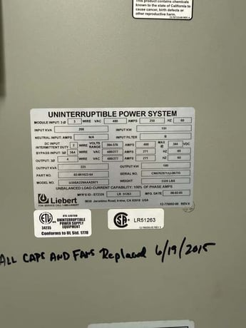 225.0 KVA Liebert U39SA229AAAD971, uninterruptible power supplies system, 480 Volts, Series 610 - Image 2