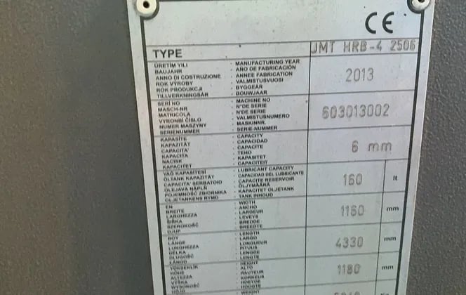 1/4" JMT #HRB-4 2506, Plate Bending Rolls, 7.5 KW, 3 Ph., 230/460 V., 2013 - Image 6