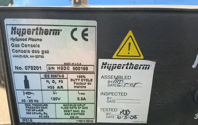 Hypertherm #HSD130, Plasma Cutting System, Gas Console, Consumables, 3 Ph., 480 V. - Image 10