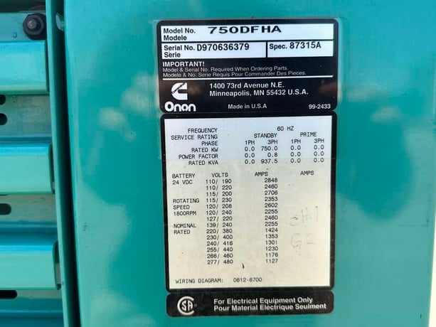750 KW Cummins #DFHA, diesel generator set, 277/480 Volts, 1435 HP @ 1800 RPM, QST30-G1 engine, open power - Image 9
