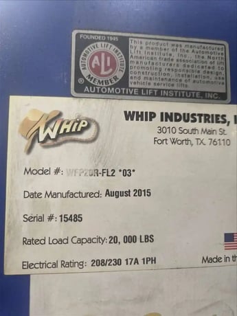 20000 lb. Whip Industries #WFP20R, 4-post automotive lift, 2015 - Image 2