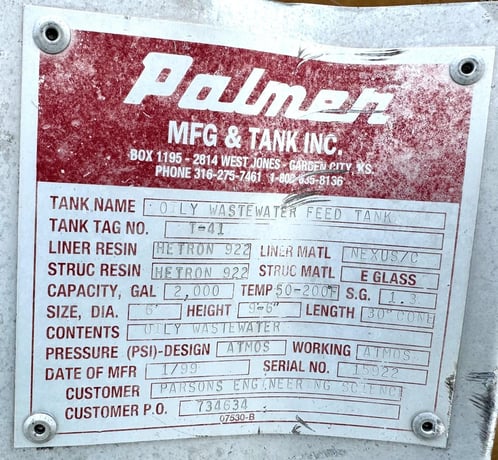 2000 gallon Palmer, fiberglass tank - Image 10