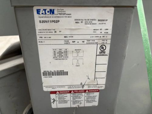 2 KVA 480 Primary, 240 Secondary, Eaton, S20N11PO2P, general purpose encapsulated transformer, 2016 - Image 3