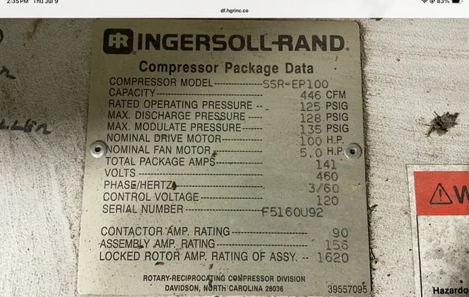 446 CFM, Ingersoll-Rand #SSR-EP100, Rotary Screw Air Compressor, 100 HP, Intellisys Control, 1992 - Image 10