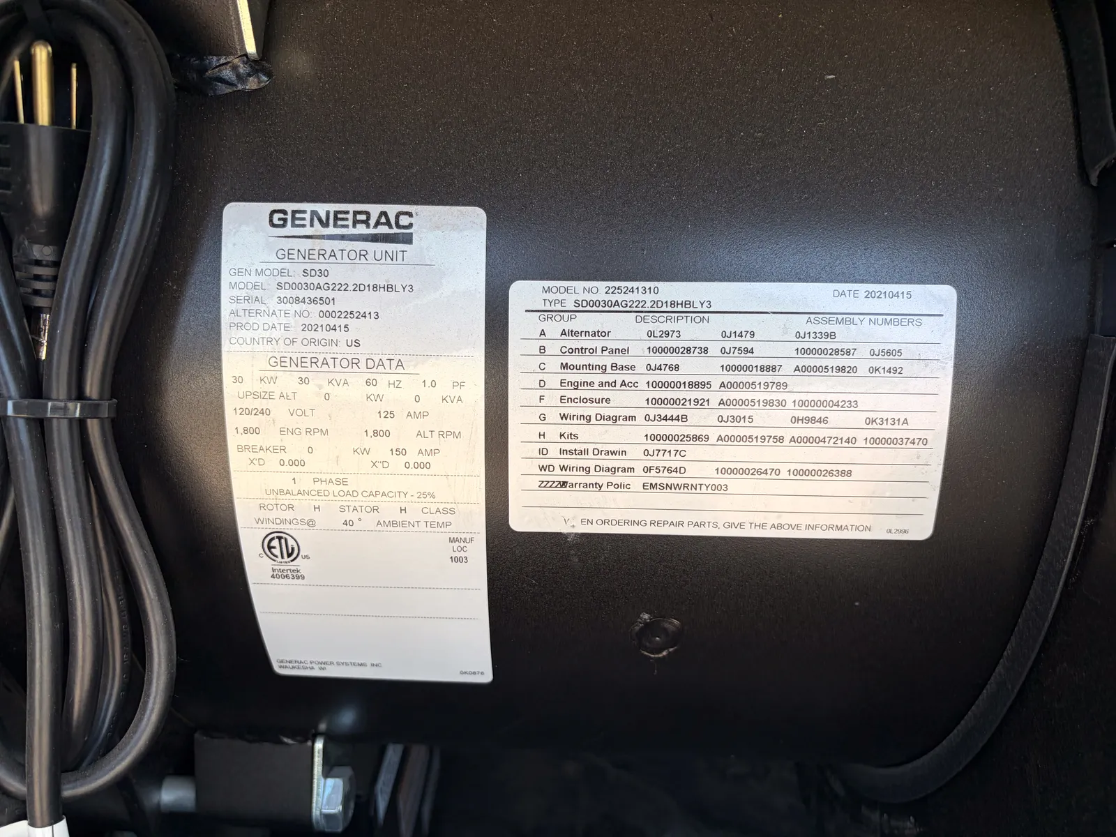 30 KW Generac #SD0030AG222.2D18HBLY3, diesel generator set, sound attenuated enclosure, 120/240 Volts, 3 - Image 5