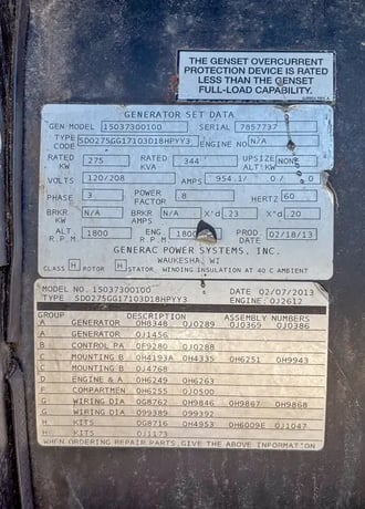 275 KW Generac #SD0275, diesel generator set, enclosed, 120/208 Volts, 3 phase, 2013 - Image 6