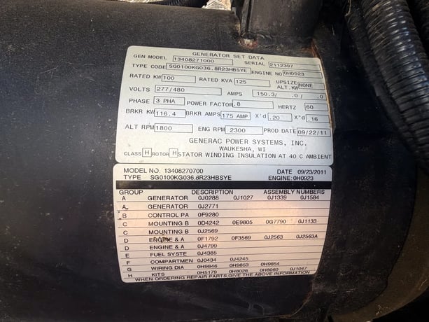 100 KW Generac #13408271000, natural gas generator set, weatherproof/SAE enclosure, 208 Volts, 3 phase, 1 - Image 5