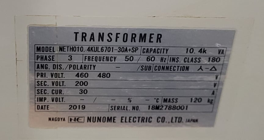 10.4 KVA 480 Primary, 200 Secondary, Nunome #NETH010, isolating, dry type, 3 phase, step-down, 2019 - Image 5