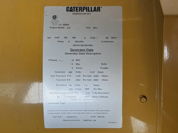 750 KW Caterpillar #C27, diesel generator set, 480 Volts, 3-phase, 188 hours, 1800 RPM, EPA Tier 2, 2011 - Image 10