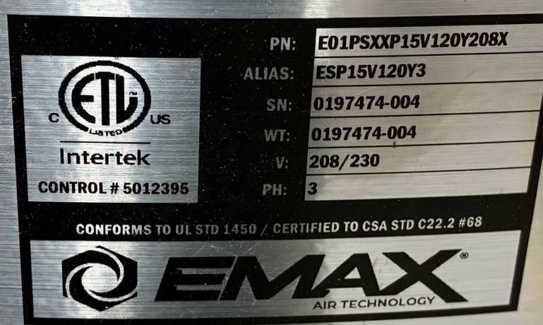 114 cfm, 100 psi, Eaton #ESP15V120Y3(208), air compressor, 208/230 V., 3-phase, 120 gallon tank, 2024 - Image 2