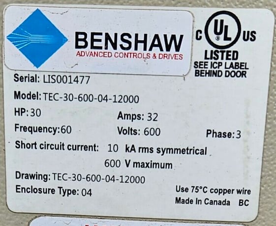 30 HP Benshaw #TEC-30-600-04-12000, Solid State Starter, 32 amps, 600 Volts, 3PH, (3 available) - Image 4