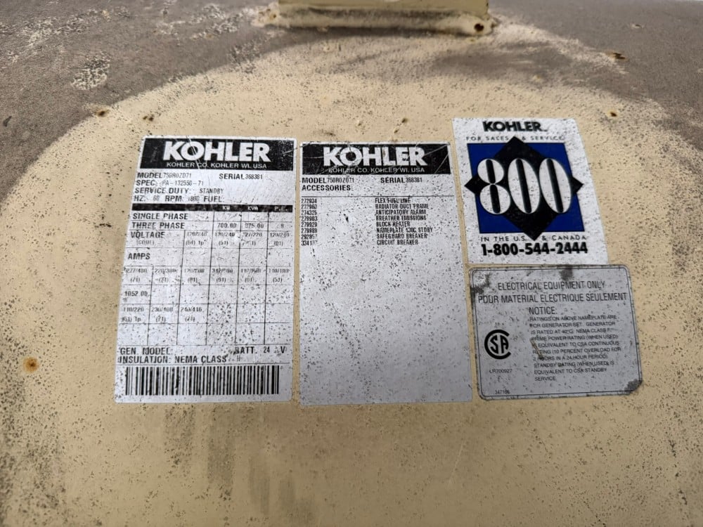 750 KW Kohler #750ROZD71 Skid Mounted Bi-Fuel Generator, Diesel or Natural Gas, 750 Gallon Tank, 277/480 - Image 2
