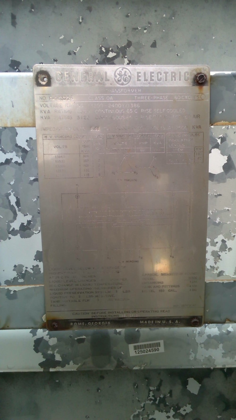 2500/3125 KVA 13200 Delta Primary, 2400Y/1386 Secondary, General Electric - Image 1