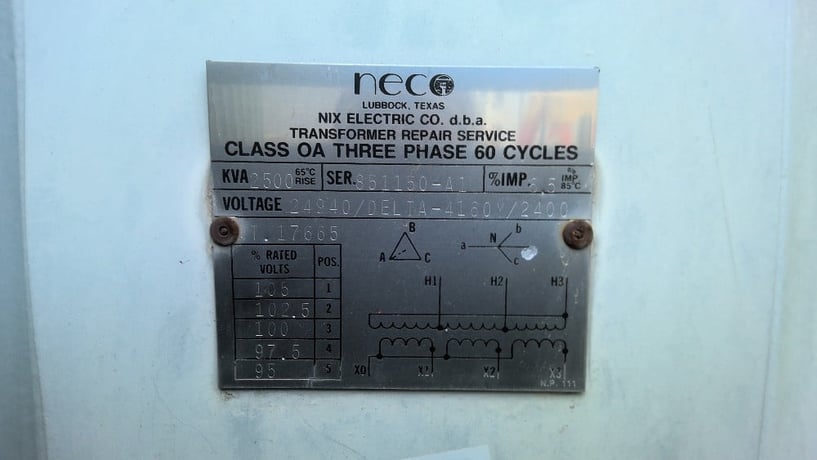 2500 KVA 24940 Delta Primary, 4160Y/2400 Secondary, Neco Nix - Image 1