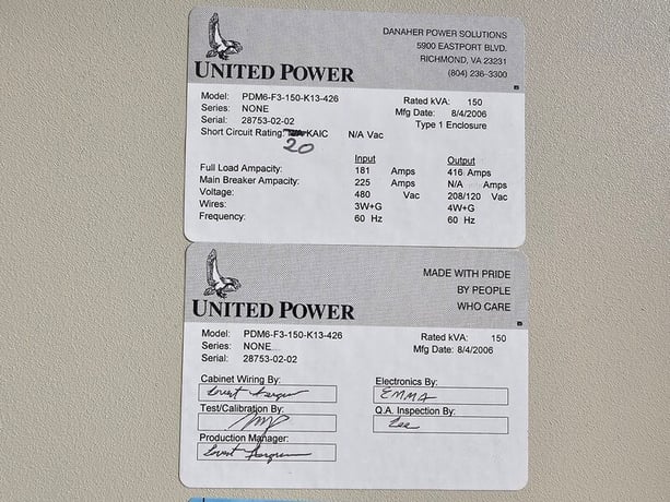 416 Amps, United Power Corp., PDM6-F3-150-K13-426, Power Distribution Module, 150 kVA, 480 Pri., 208/120 - Image 2