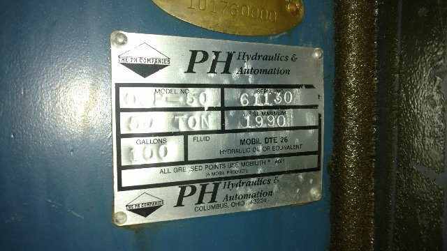 50 Ton, P & H #OGF-50, hydraulic press, 15" stroke, 34" daylight, 30" x 27" bed, 8" bore, 1990 PSI., 15 HP - Image 5