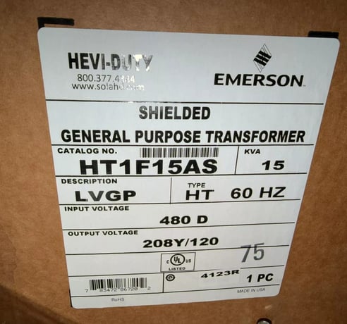 15 KVA 480 Primary, 208Y/120 Secondary, Emerson #HT1F15AS, 3 Phase, new (5 available) - Image 5