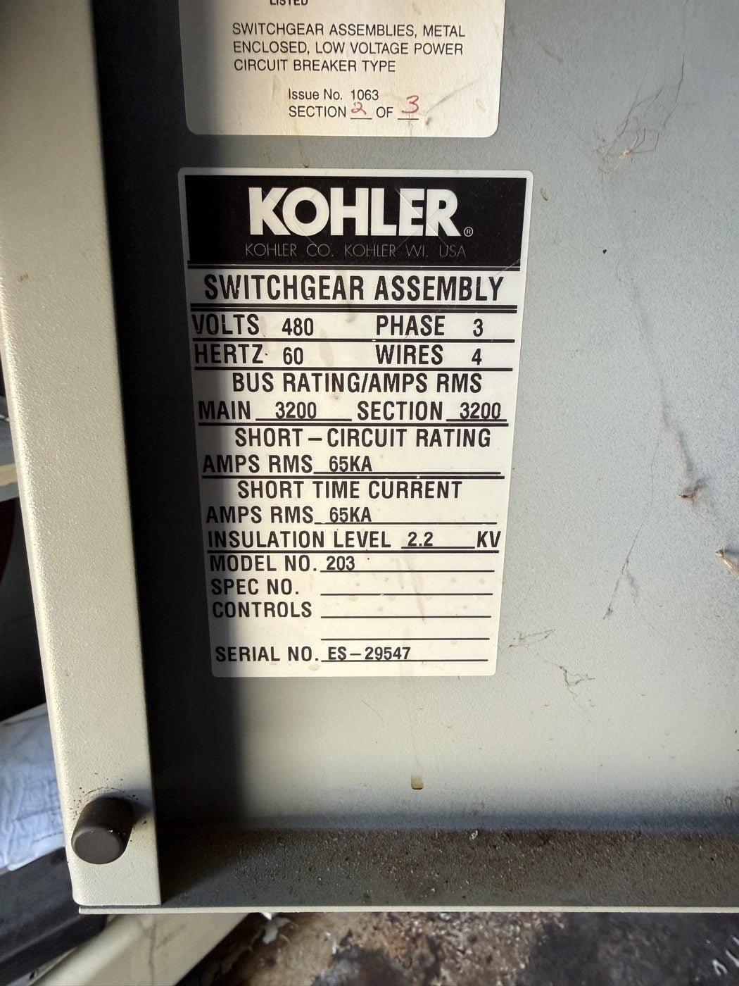 3200 Amps, Kohler Power Systems #203, Generator Paralleling Switchgear, 480 VAC, 4-wire, (2) Cutler-Hammer - Image 5