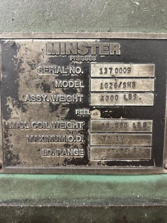 14" x 0.156" Minster #10261SHB, Servo Feed Line, 10,000 lb. coil capacity, 33" mandrel width, 72" max. coil - Image 6