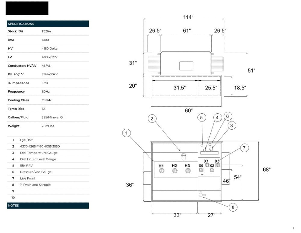 1000 KVA 4160 Delta Primary, 480Y/277 Secondary, PAD, Recon(3 available, shipment available in 10 days) - Image 1