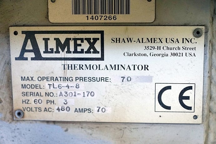 Shaw Almex #TL-6-4-8, thermofoil laminating vacu, (2) trays, 59" x 114" platens, 300 PSI, 300&deg; F, 240 Gal. - Image 9