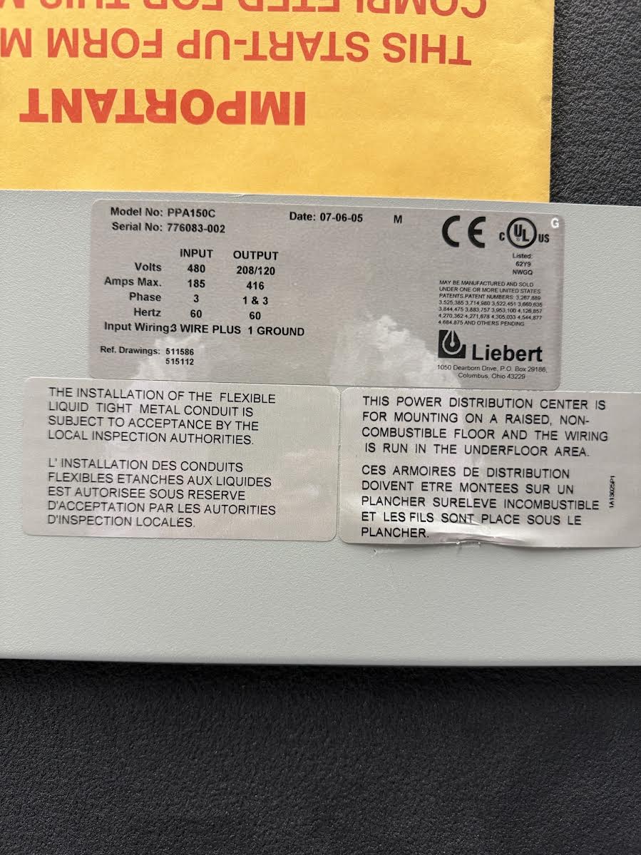 150 KVA Liebert #PPA150C, PDU, 480 x 208Y/120 Volts, 3 Phase - Image 5
