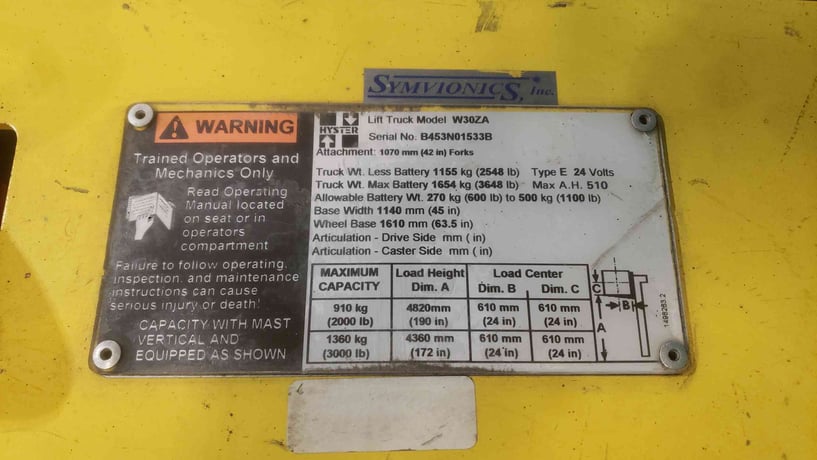 Hyster #W30ZA, Electric Walkie Straddle Stacker, 24 Volts, w/ Hawker HD Charger - Image 2