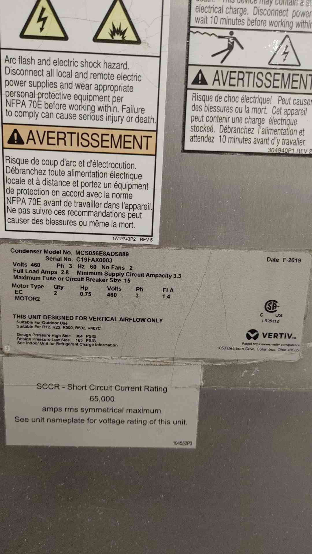 Vertiv Liebert #MCS056E8ADS889, Air Cooled Condenser, 460 Volts, 3 Phase, 2x Ziehl-Abegg EC Fans - Image 7