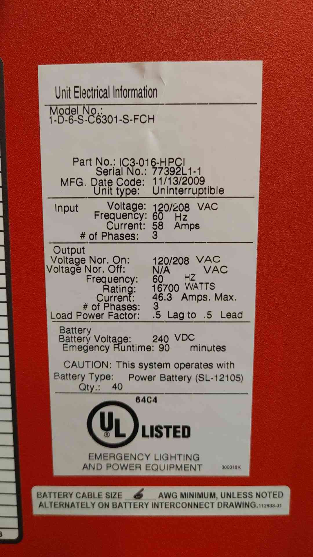 16.7 KW Myers #IC3-016-HPCI, Illuminator Central Inverter System, No Batteries - Image 4