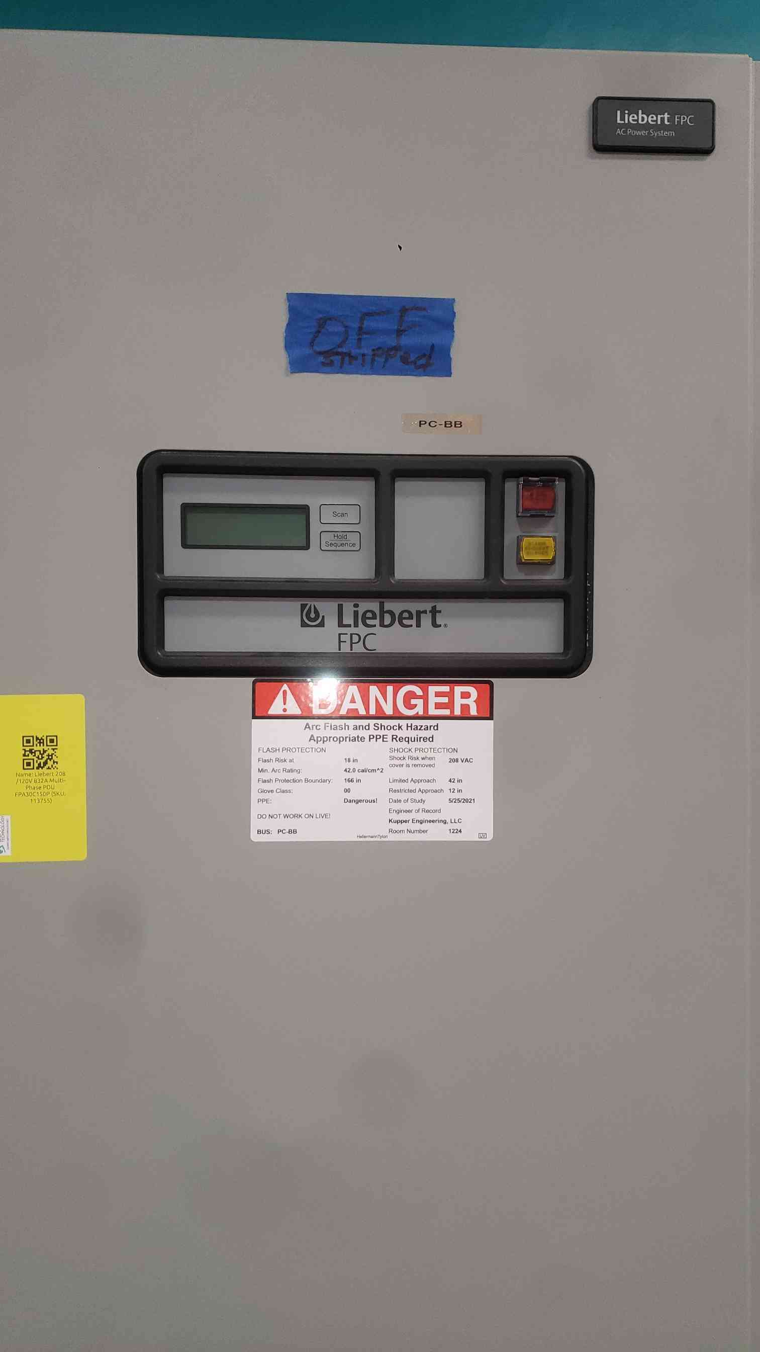 150 KVA Liebert FPC #FPA30C150P, PDU, 480 x 208/120 Volts, w/ Square D Breakers - Image 6