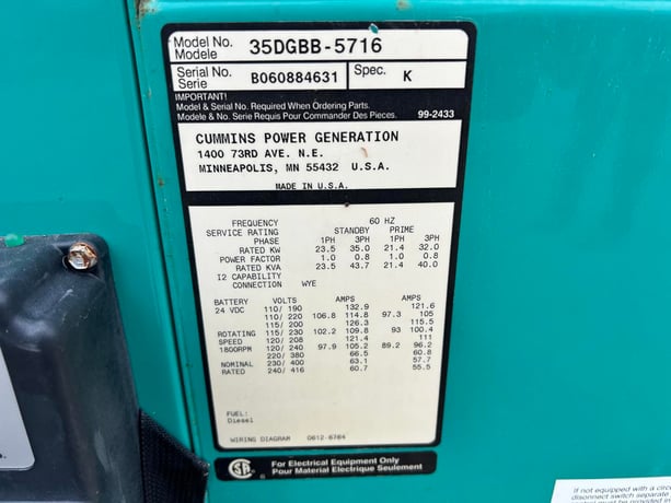 35 KW, 1800 RPM, Cummins/Onan/Newage #35DGBB-5716, Generator End w/ Controller & Breaker, 120/208 Volts, 3PH - Image 10