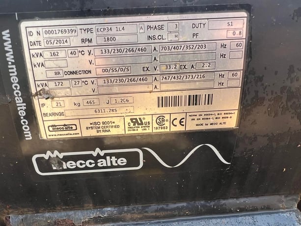 100 KW, 1800 RPM, Meccalte #0001769399, Generator End, 12-wire, 3PH, 8500 hours, 2014 - Image 10