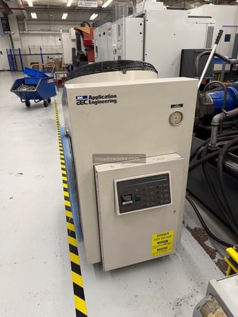 Mollart #LD-500, CNC twin spindle gun drill, GE Fanuc Power Mate control, AEC portable chiller, 230 V. - Image 8