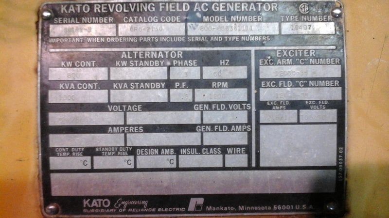 1050 KW Caterpillar #D399, 1200 RPM, .7PF., 1500 KVA, 1445 amps, 480/600 Volts, 718 hours (8 available) - Image 3