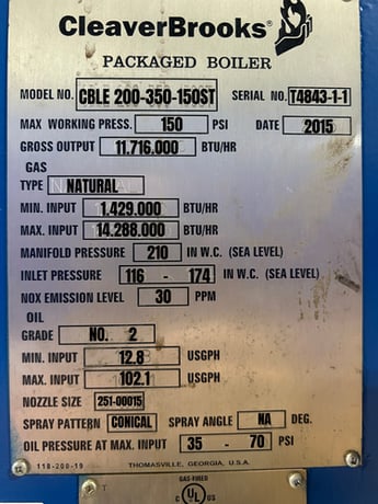 350 HP Cleaver-Brooks #CBLE-200-350-150ST, Packaged Steam Boiler, 150 PSI, AB PowerFlex 400 VFD, 2015 - Image 3