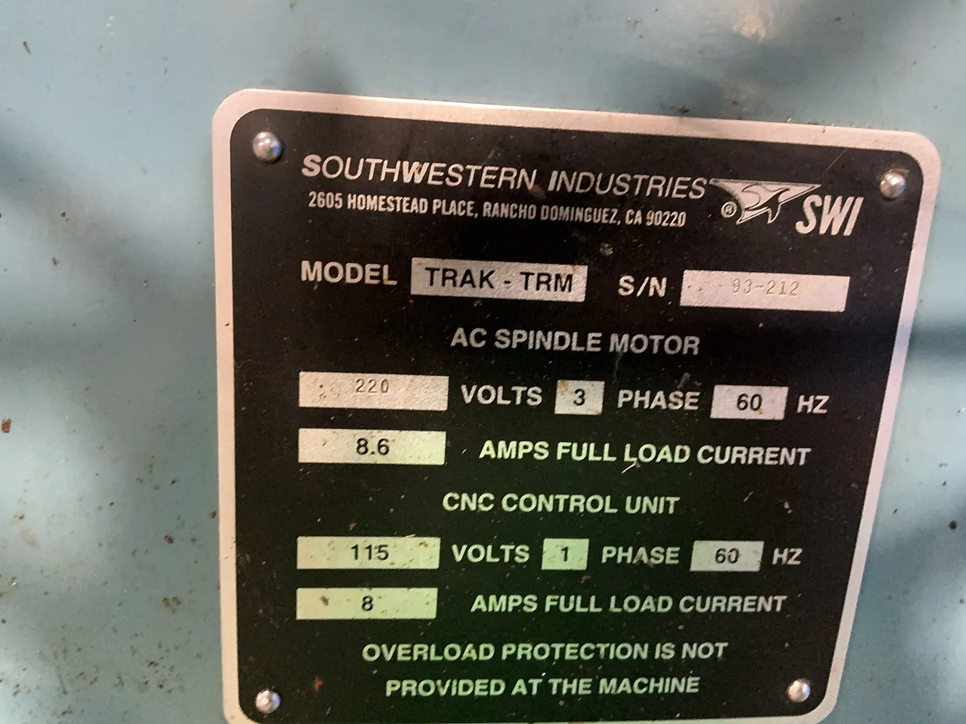 Southwestern Industries #TRAK-TRM, CNC vertical bed mill, 10" x 45" table, 5 HP, ProtoTRAK control - Image 2