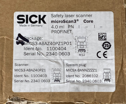 SICK #MICS3-ABAZ40PZ1P01, microScan3 Core safety laser scanner, PROFINET, IP65, 24 Volts DC, SIL2/PL d, 2023 - Image 5