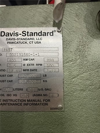 4.5" Davis Standard #45T, underwater pelletizing extrusion line, 34:1 L/D, 300 HP, w/Gala 6 pelletizer, 2017 - Image 7