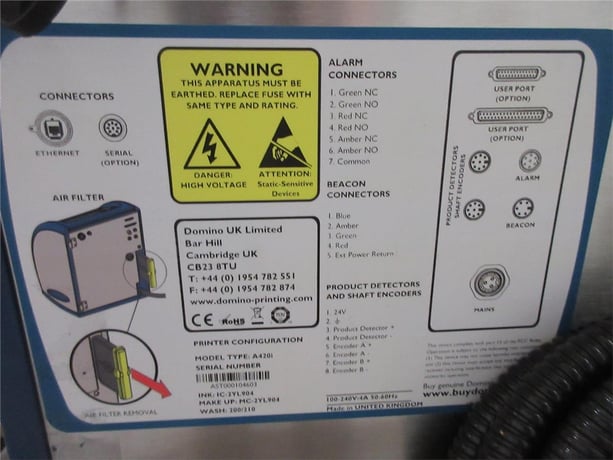 Domino #A420I, inkjet printer, 100-240 V., 50/60 Hz., 4 amps (2 available) - Image 4