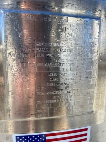 80 gallon Precision Stainless, Jacketed Reactor Vessel, Stainless Steel, 100 psi @ 300°F jacket, 1992 - Image 5