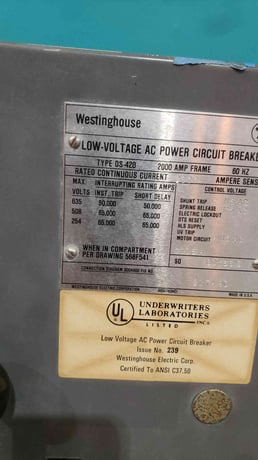 2000 Amps Westinghouse DS-420, Air Circuit Breaker, Amptector LSG, 2000 Amp Frame, DO/MO - Image 2