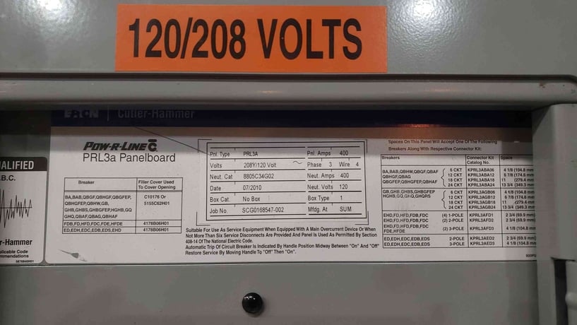 400 Amp. Cutler-Hammer, PRL3a Pow-R-Line, Panelboard, w/ Breakers, 3 phase, 120/208 Volts - Image 9