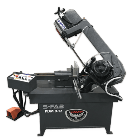 9" x 12" RMT #S-FAB-PDM-9-12, semi-auto pivot double miter bandsaw, 114-229 FPM, 1.75 HP, 8'11" x 1" x 0.035" - Image 1