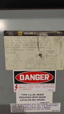 30 KVA Square D 30T3H, Insulated Transformer, w/ Safety Switch, 3PH - Image 2