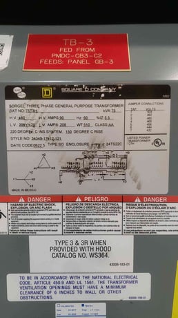 75 KVA 480 Primary, 208Y/120 Secondary, Square D 75T3H Sorgel, Isolation, 3PH - Image 6