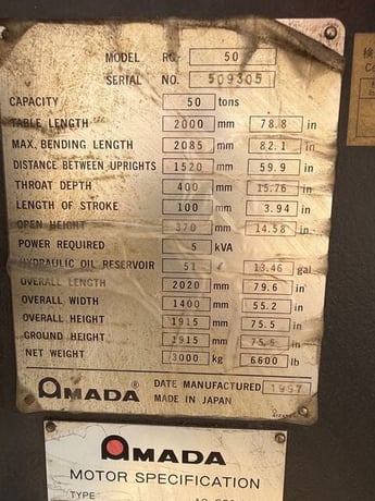 100 Ton, Amada #RG-100S, hydraulic press brake, 8' overall, 1986 (entire machine shop for sale) - Image 2