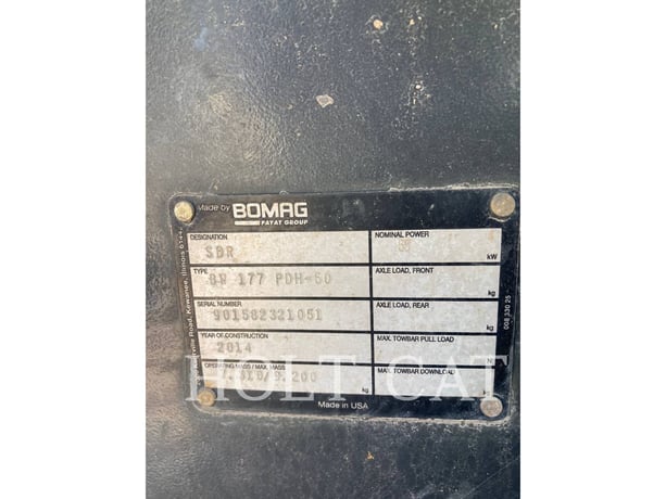 Bomag BW177 PDH-50, Vibratory Single Drum Pad, 1371 hours, S/N: 901582321051, 2014 - Image 6