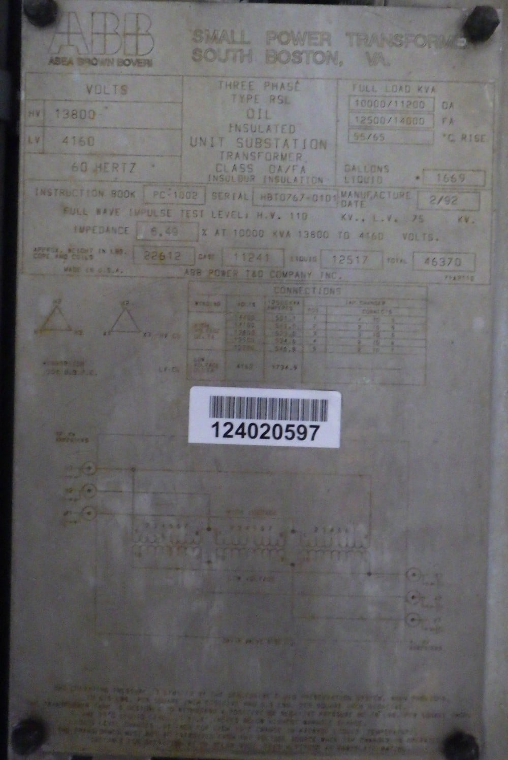 10000/14000 KVA 13800 Delta Primary, 4160 Delta Secondary, ABB - Image 1