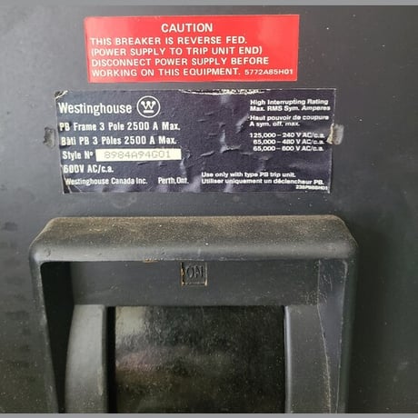 2500 Amps, Westinghouse, 8984A94G01, PB Frame Circuit Breaker, 600 Volt AC, 3-pole, 1600 amp adjustable trip - Image 2